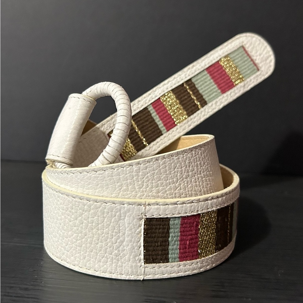 NWOT Chico’s Genuine Leather Belt, White, Size M